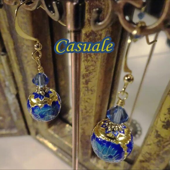 Cloisonne earrings in six blue variations of artful design - Picture 3 of 8